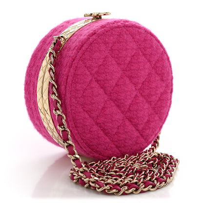 Chanel Metal Tweed Quilted Round Lock Frame Vanity Clutch With Chain Pink 3 of 9