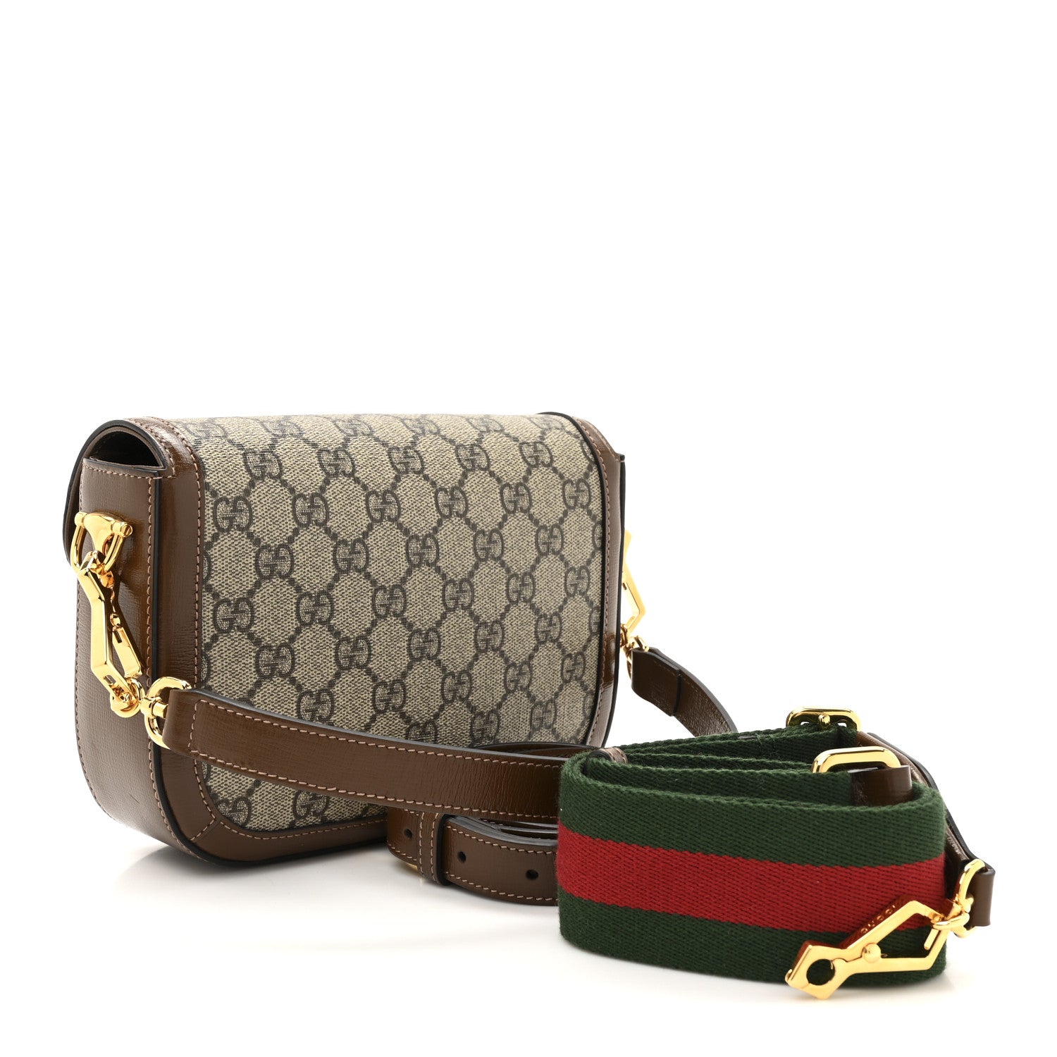 Gucci GG Supreme Monogram Web Mini Horsebit 1955 Shoulder Bag Beige Brown Sugar 3 of 10