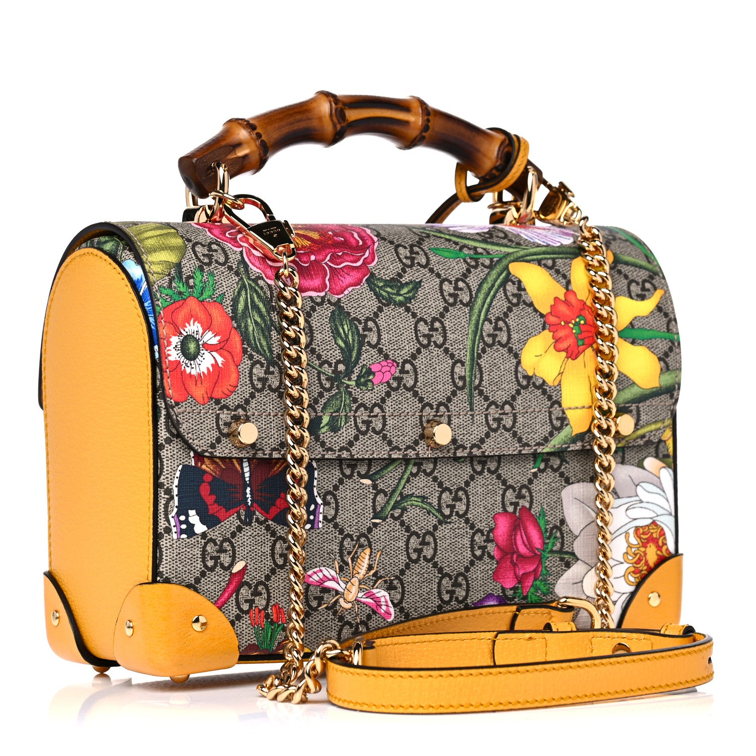 Gucci GG Supreme Monogram Flora Small Padlock Bamboo Shoulder Bag Beige Multicolor Crop 3 of 10