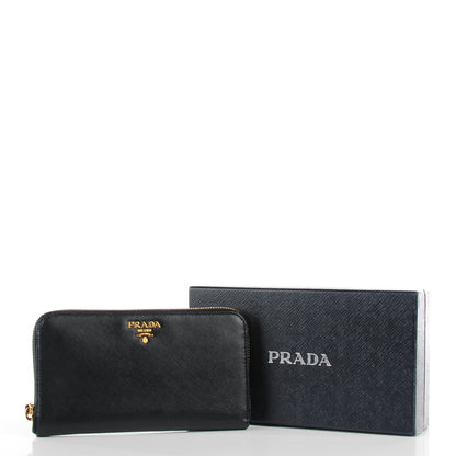 Prada Saffiano Metal Large Zip Around Wallet Black 2 of 10