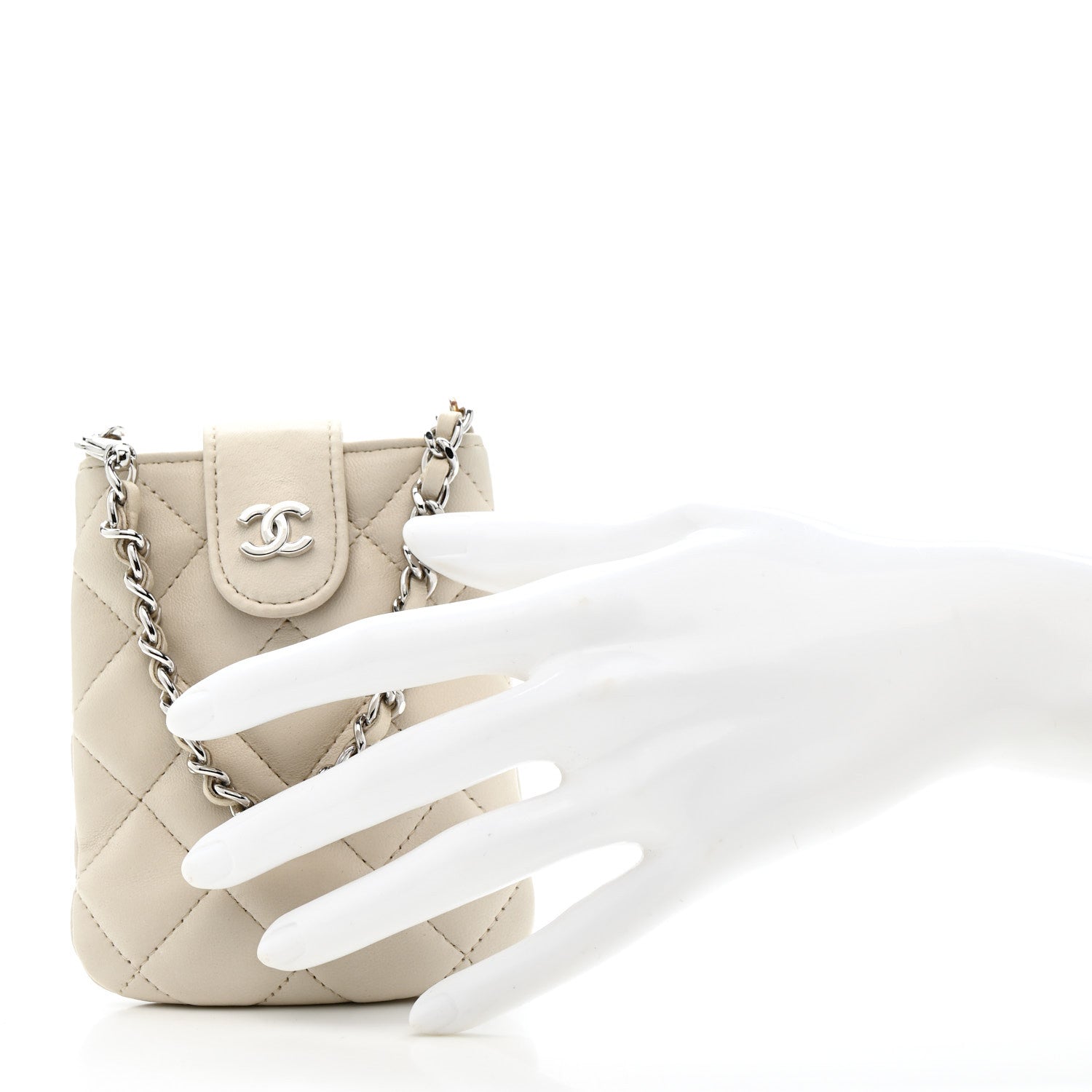 Chanel Lambskin Quilted Phone Holder On Chain White 2 of 9