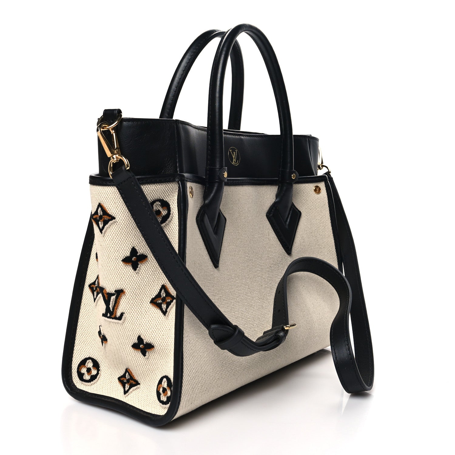 Louis Vuitton Canvas Calfskin Monogram On My Side MM Black 3 of 10