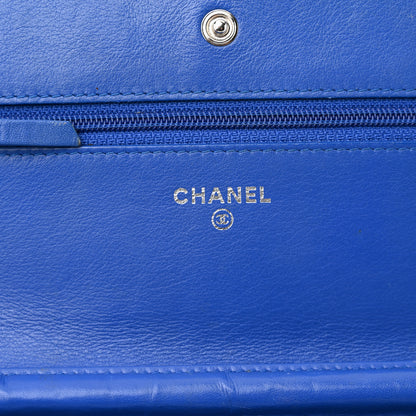 Chanel Patent Quilted Wallet On Chain WOC Blue 6 of 12