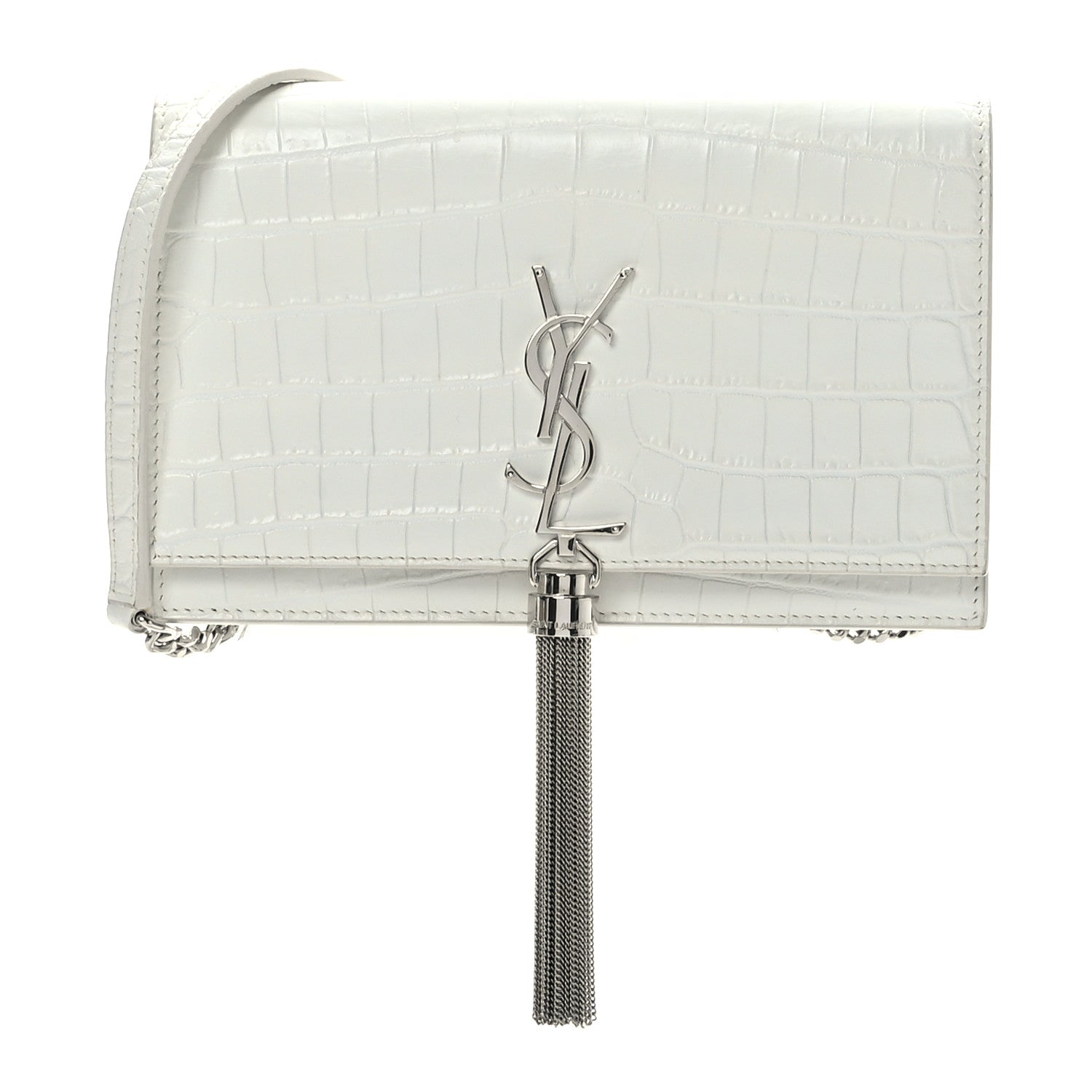 Saint Laurent Calfskin Crocodile Embossed Kate Monogram Tassel Chain Wallet Crema Soft 1 of 8