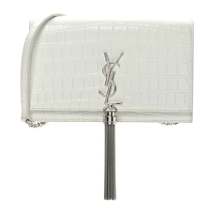 Saint Laurent Calfskin Crocodile Embossed Kate Monogram Tassel Chain Wallet Crema Soft 1 of 8