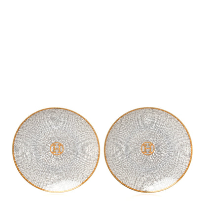 Hermes Porcelain Mosaique Au 24 Bread And Butter Plate Set of 2 Gold 1 of 6