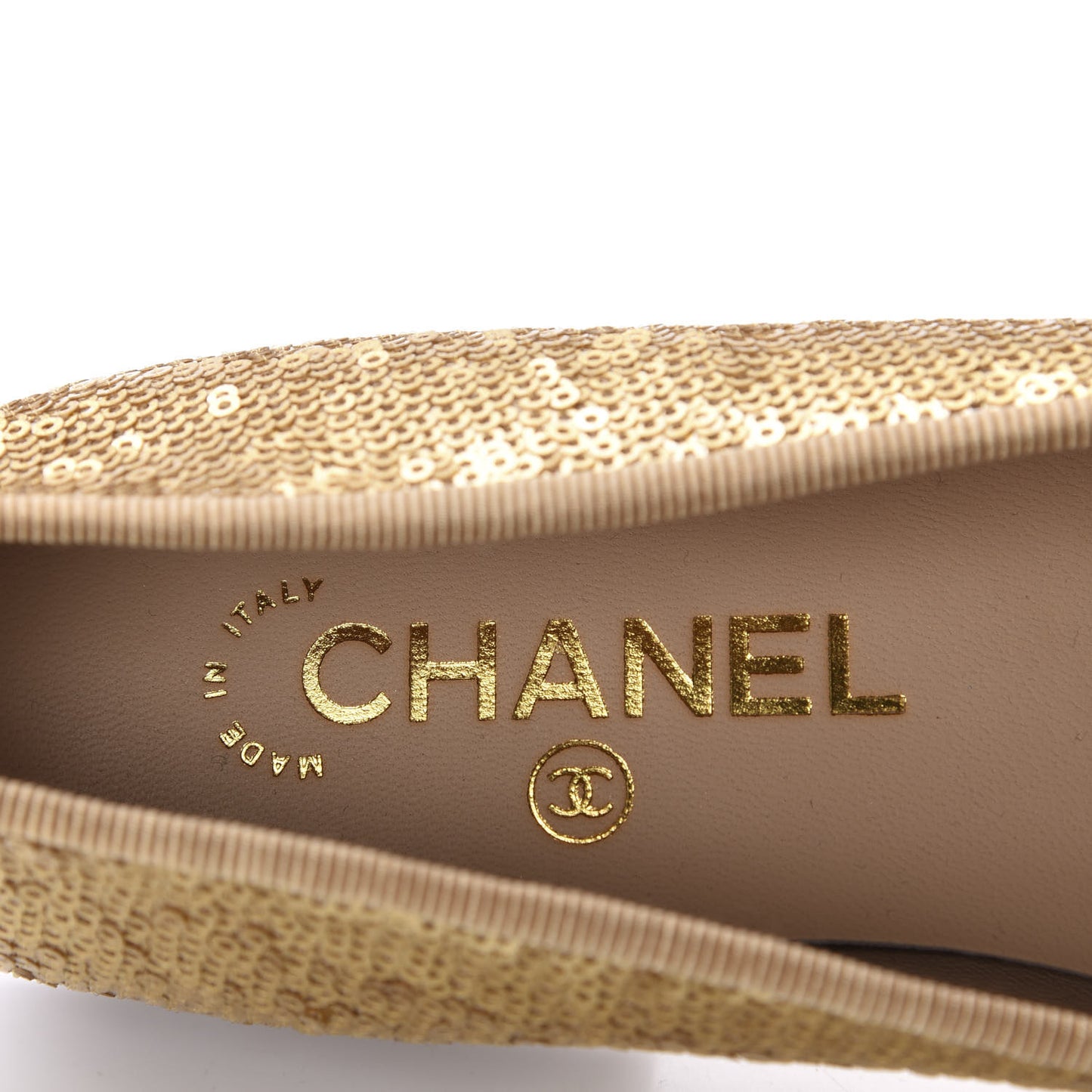 Lambskin Sequin Cap Toe Ballerina Flats 38.5 Gold