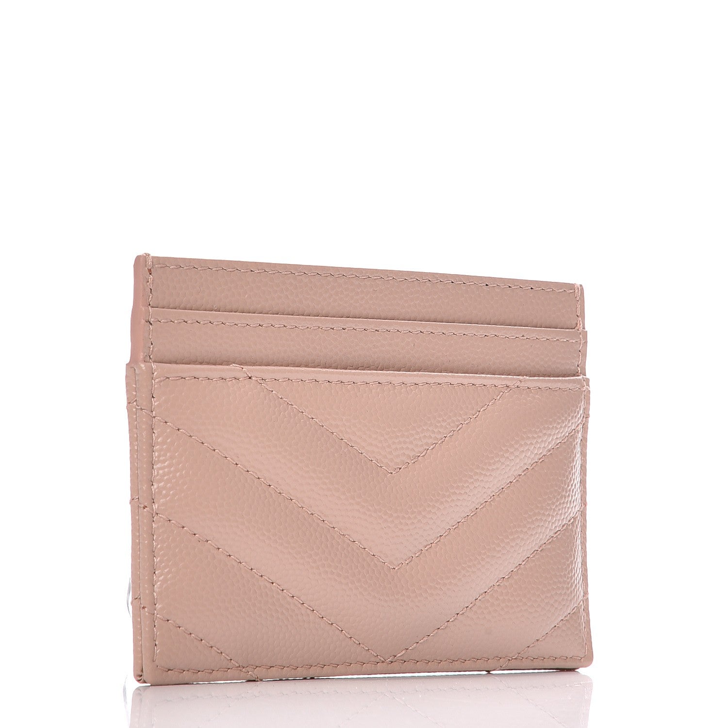 Saint Laurent Grain De Poudre Matelasse Chevron Monogram Credit Card Case Pale Pink 3 of 7