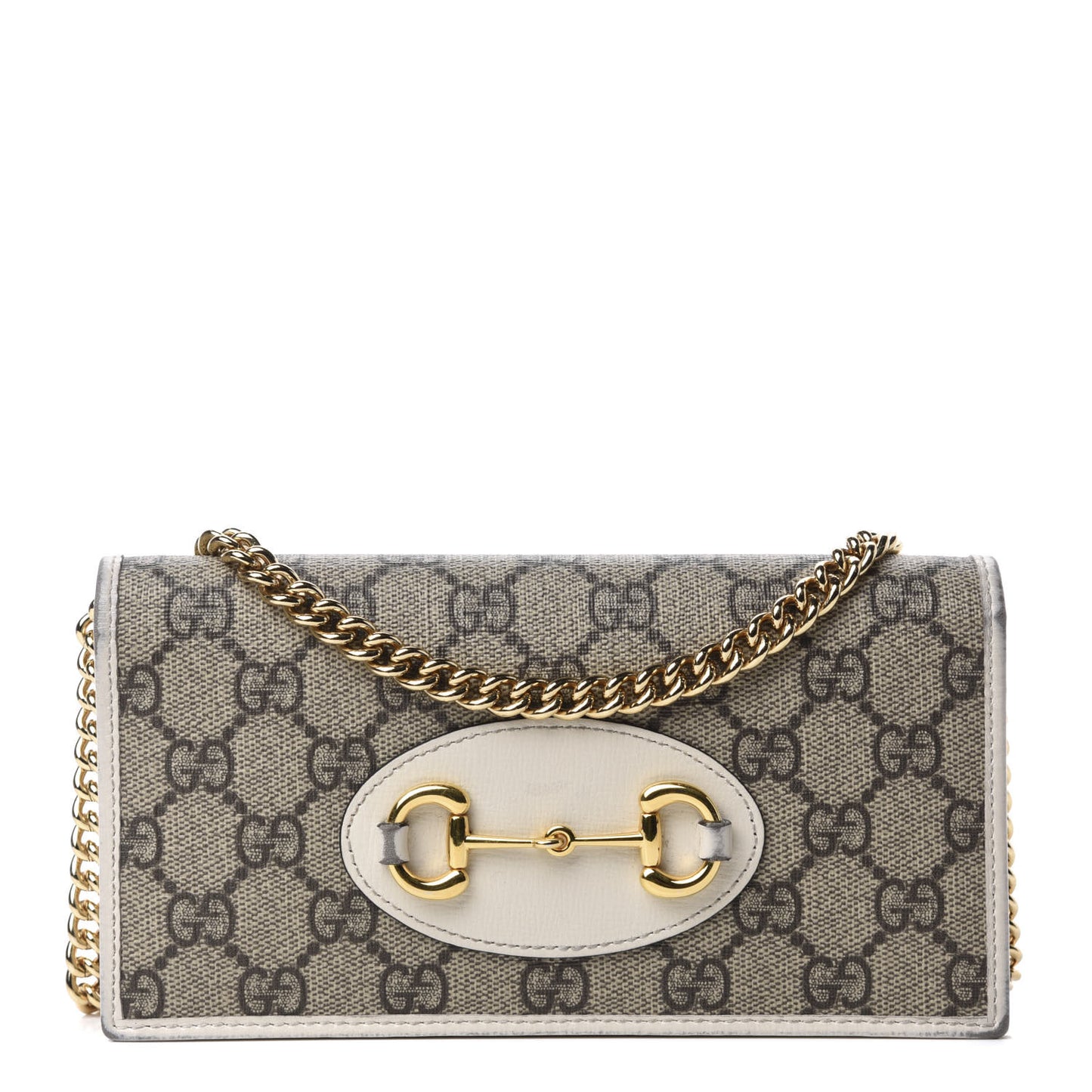 GG Supreme Monogram Azalea Calfskin Horsebit 1955 Wallet On Chain Beige Ebony Mystic White