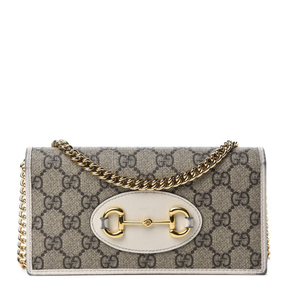 Gucci GG Supreme Monogram Azalea Calfskin Horsebit 1955 Wallet On Chain Beige Ebony Mystic White 1 of 12