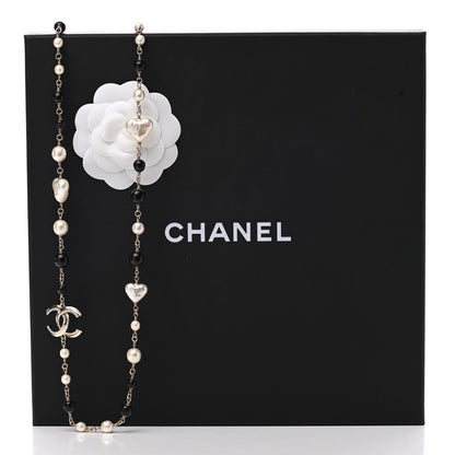 Chanel Pearl Bead Heart CC Long Necklace Gold Black 6 of 6