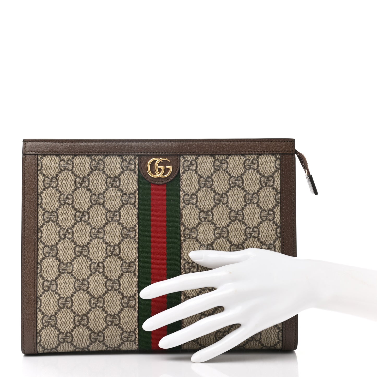 GG Supreme Monogram Web Ophidia Pouch Brown