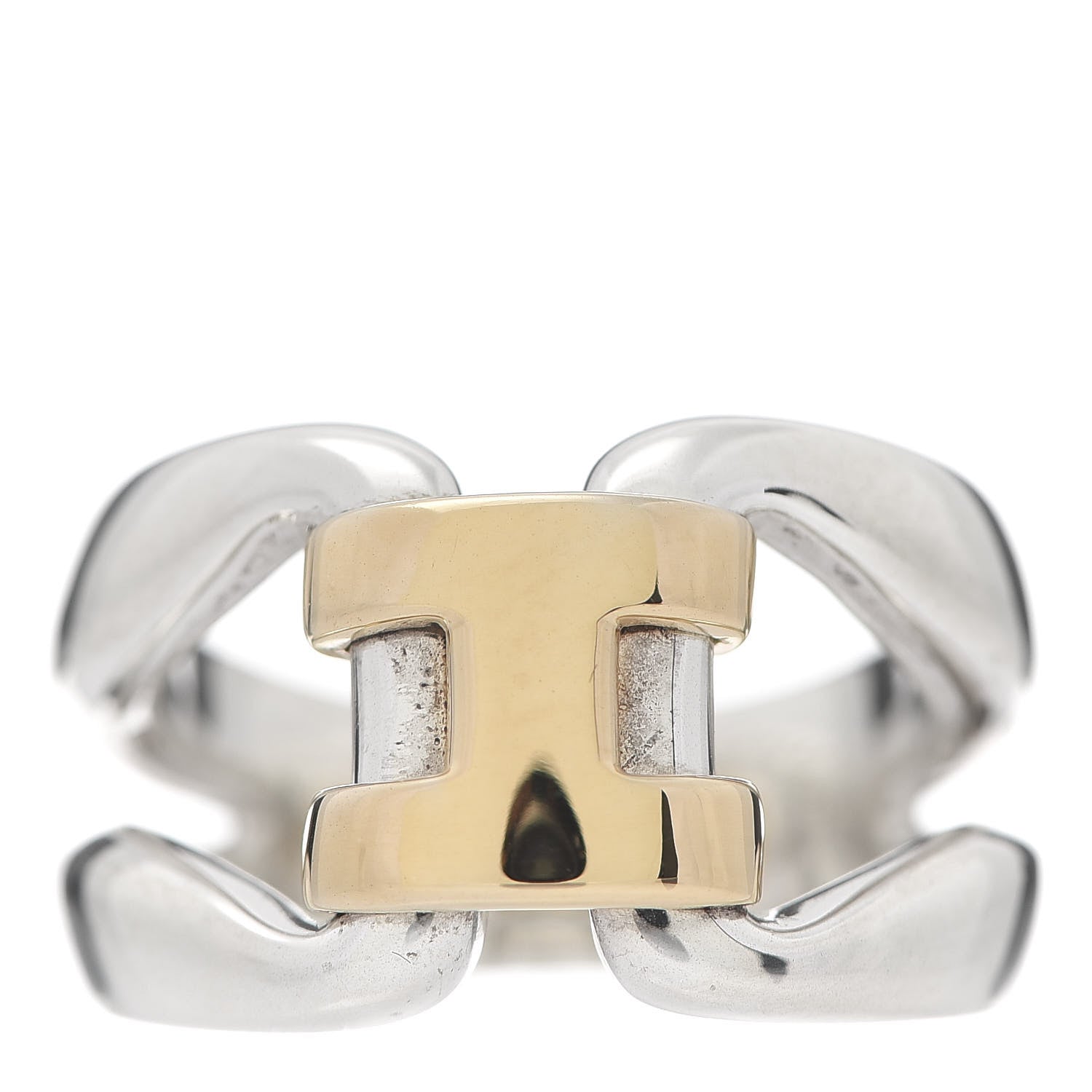 Hermes Sterling Silver 18K Yellow Gold H Ring 52 6 1 of 6