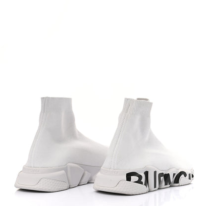Balenciaga Neoprene Knit Mens Speed Graffiti Sneakers 42 White Black 4 of 8
