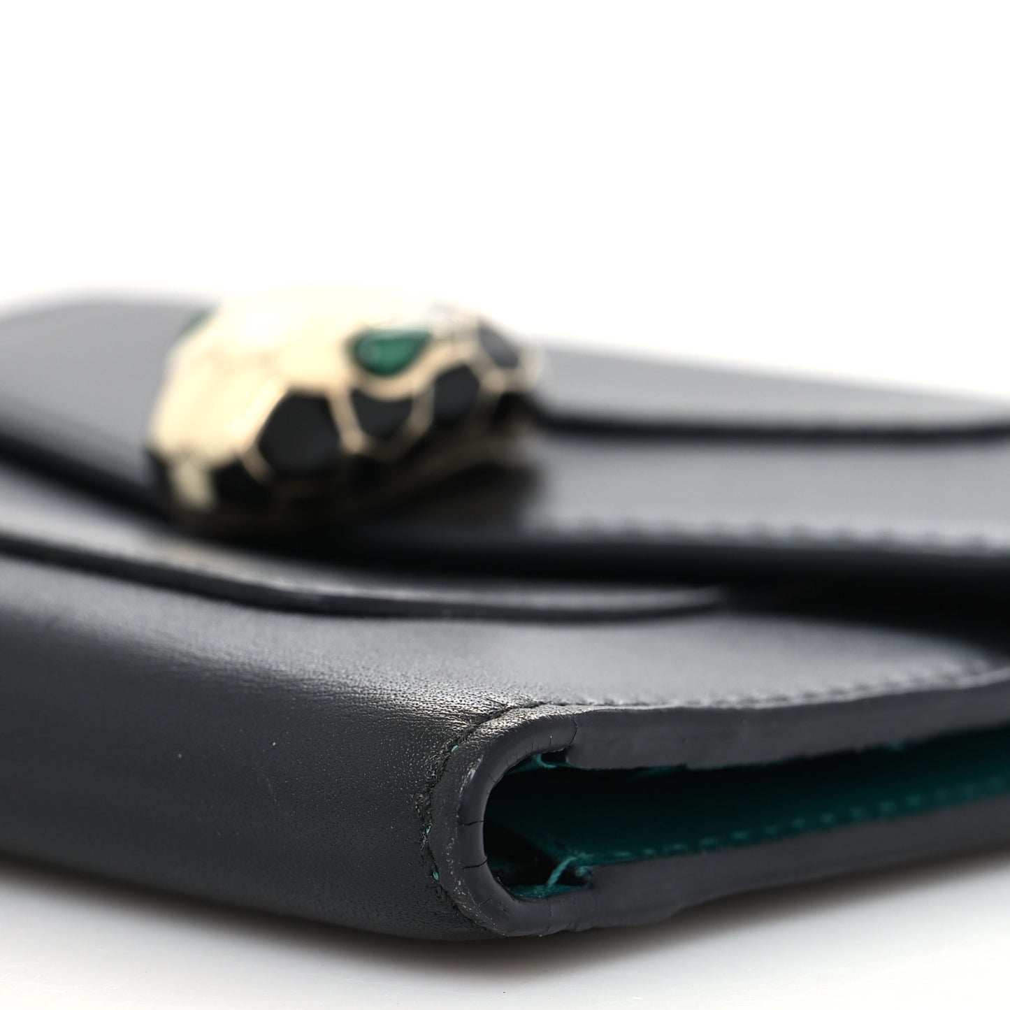 Calfskin Serpenti Forever Wallet Black Emerald Green