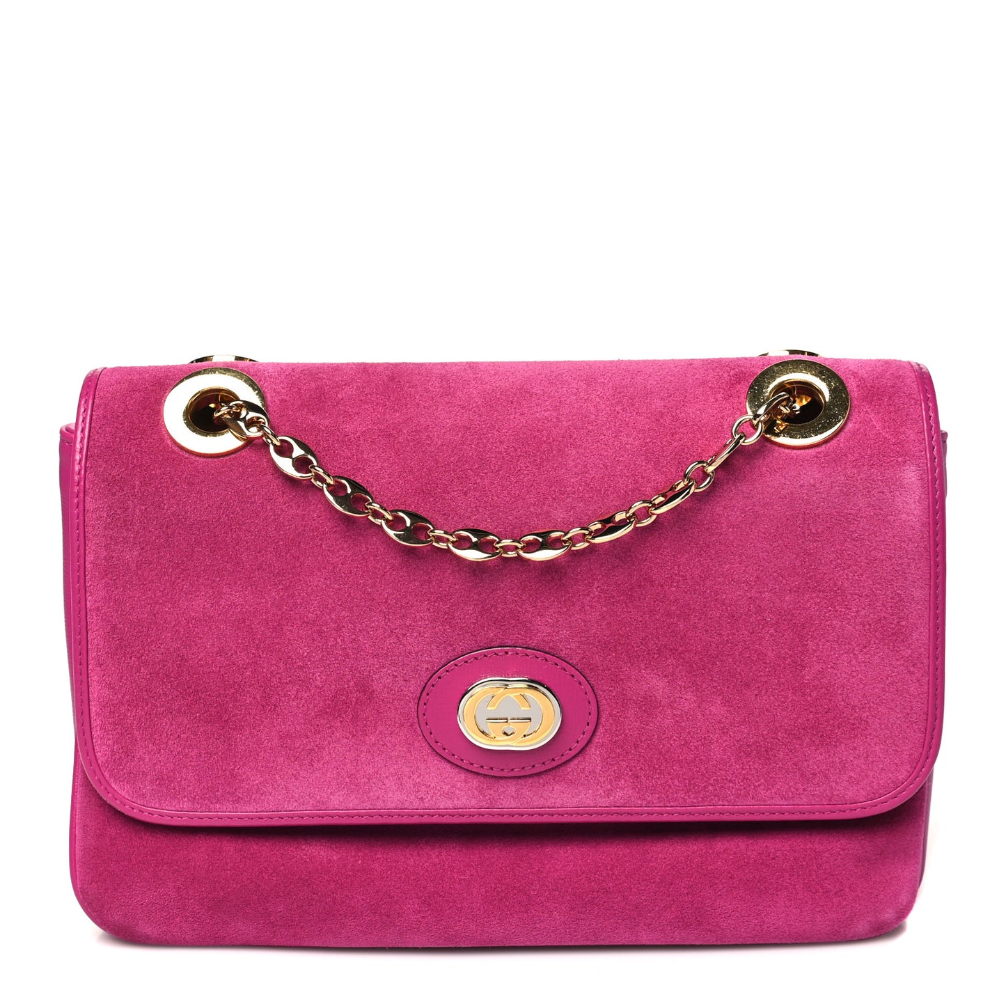 Suede Azalea Calfskin Small Marina Chain Shoulder Bag Fuchsia
