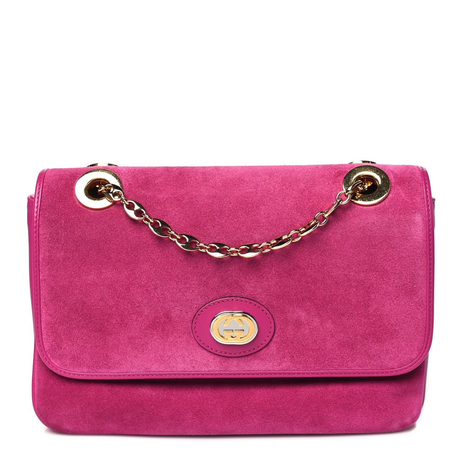 Gucci Suede Azalea Calfskin Small Marina Chain Shoulder Bag Fuchsia 1 of 9