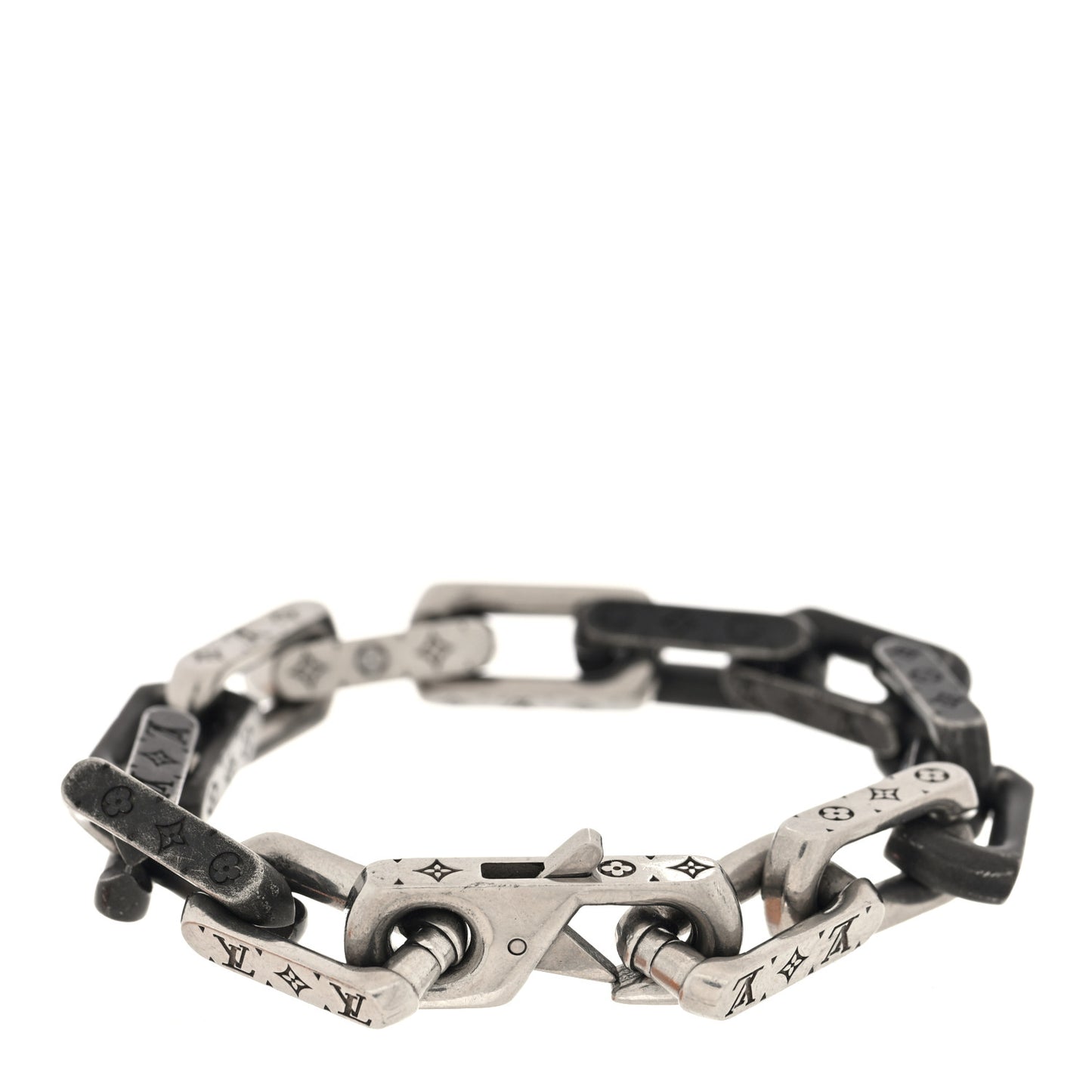Metal Monogram Chain Bracelet Silver Black