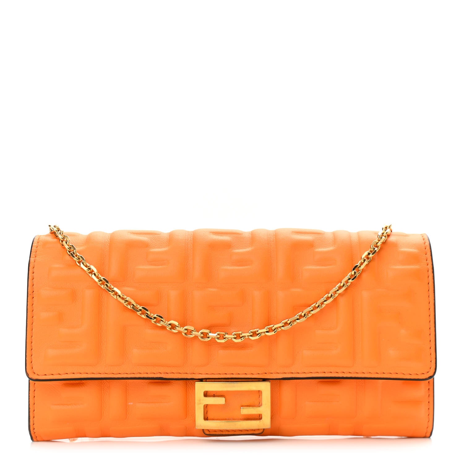Fendi Nappa Matisse FF Embossed Continental Wallet On Chain Clementine 1 of 15