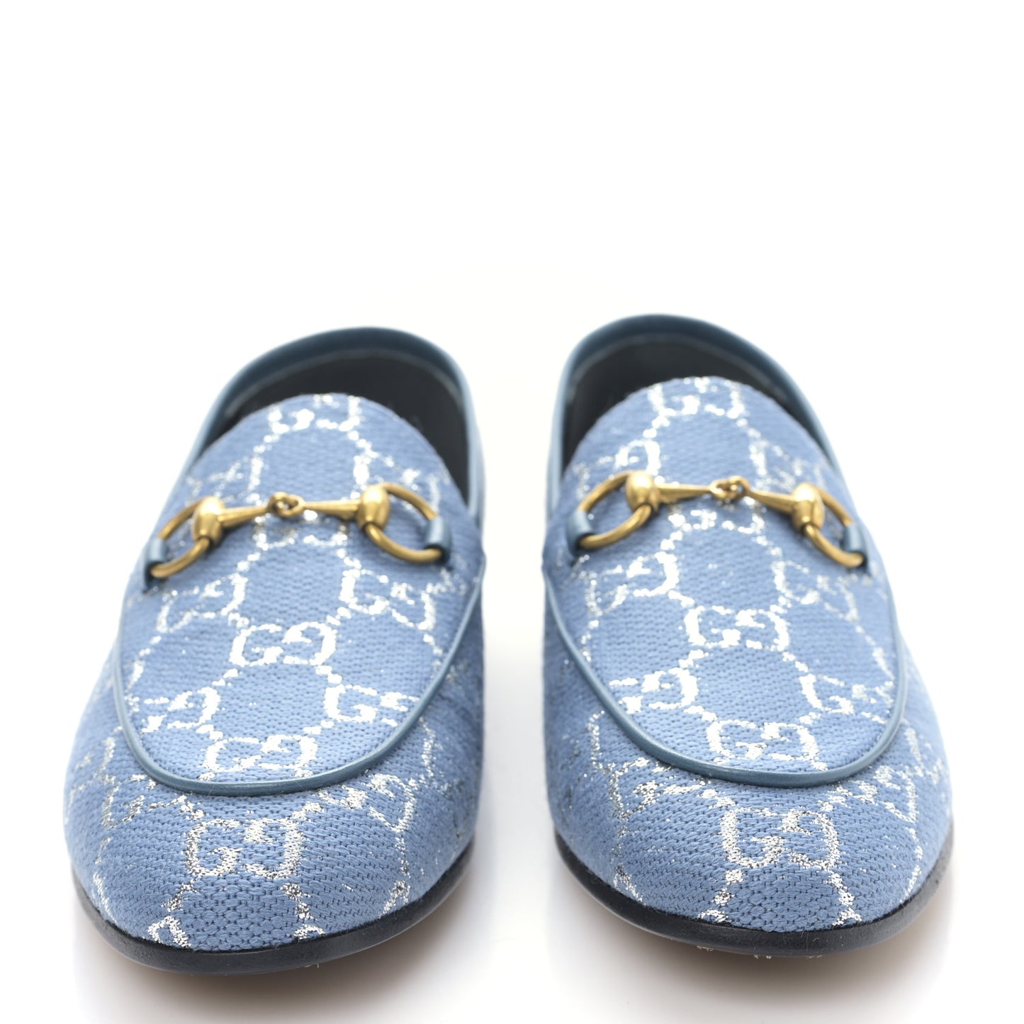 Canvas Lame GG Monogram Horsebit Womens Jordaan Loafers 35.5 Blue Silver