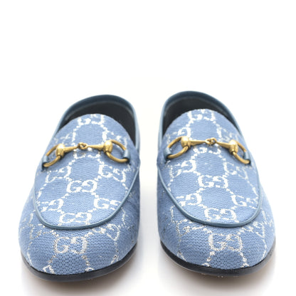 Gucci Canvas Lame GG Monogram Horsebit Womens Jordaan Loafers 35.5 Blue Silver 2 of 8