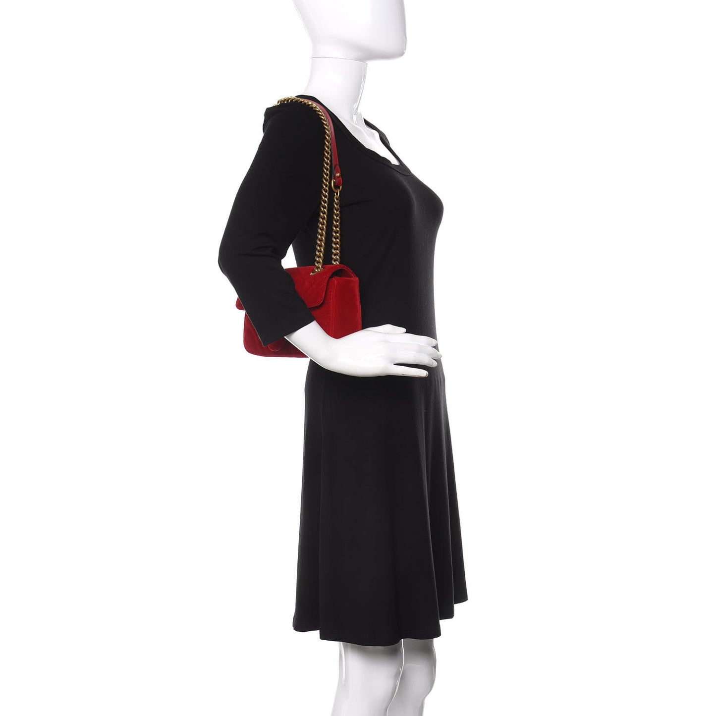 Velvet Matelasse Mini GG Marmont Shoulder Bag Hibiscus Red