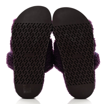 Hermes Woolskin Womens Chypre Sandals 37 Violet Fonce 6 of 10