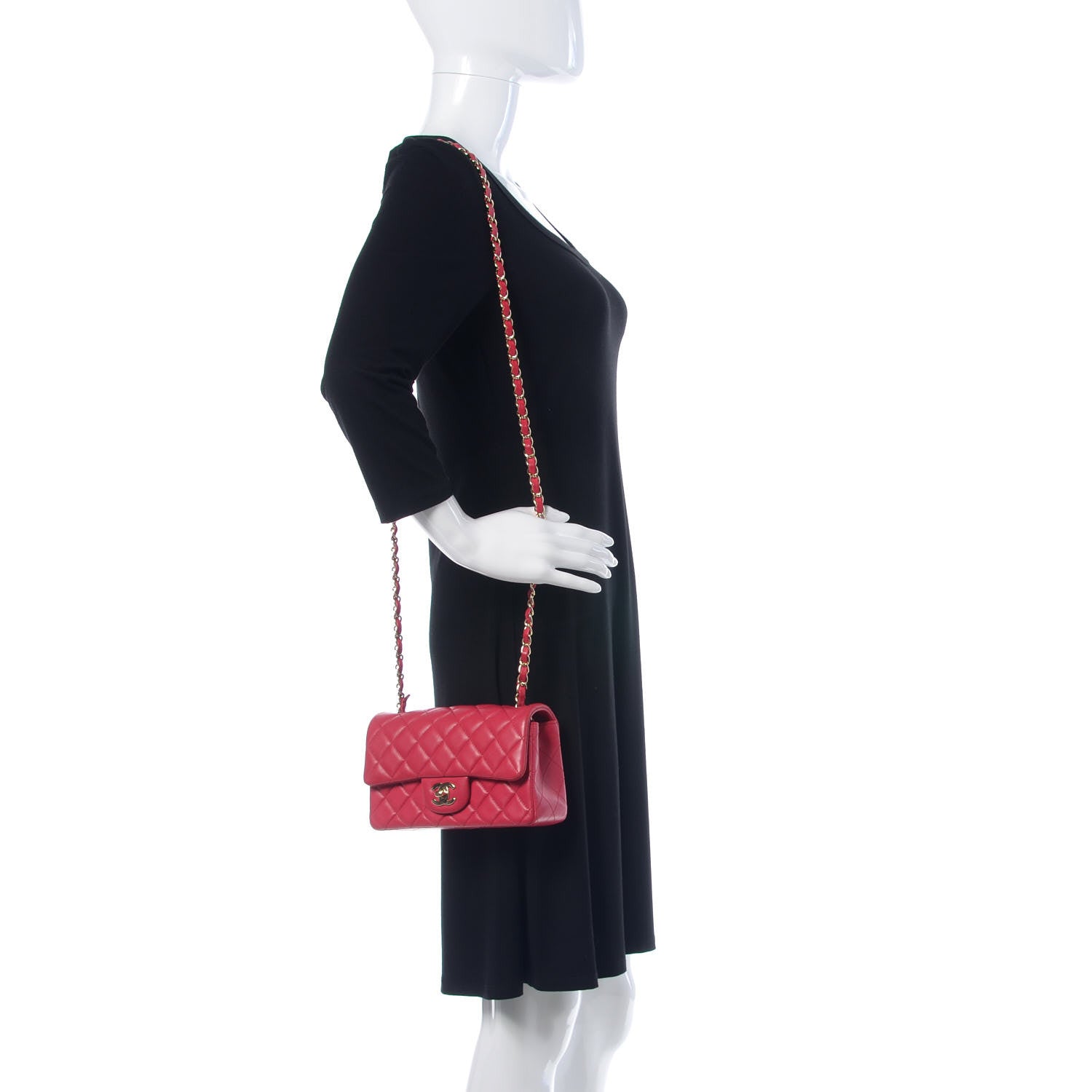 Chanel Lambskin Quilted Mini Rectangular Flap Dark Pink 2 of 14