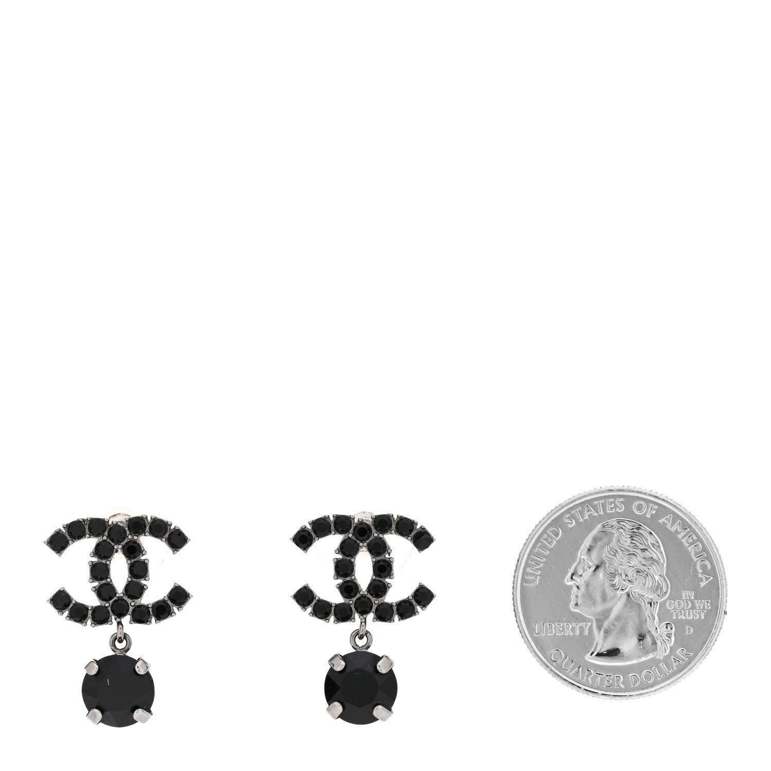 Chanel Ruthenium Crystal CC Drop Earrings Black 2 of 4
