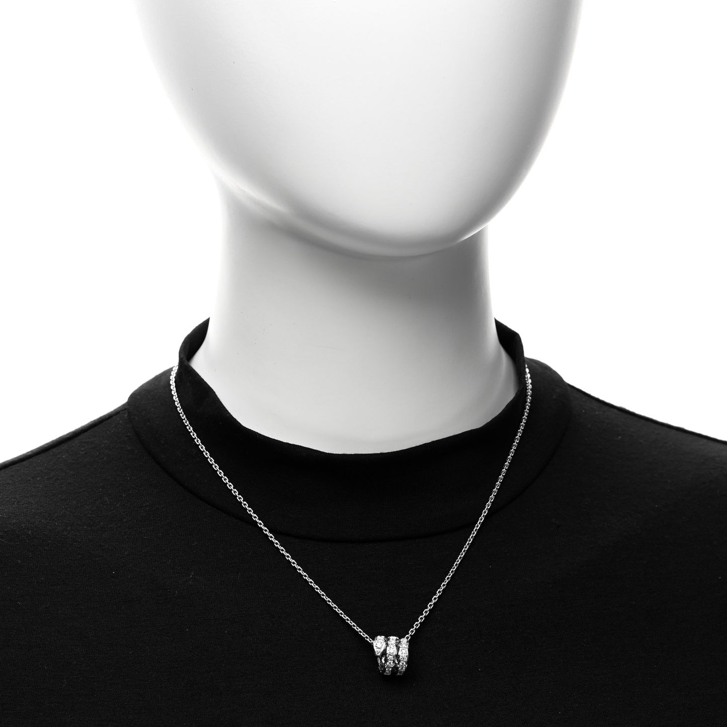 18K White Gold Diamond Serpenti Viper Pave Pendant Necklace