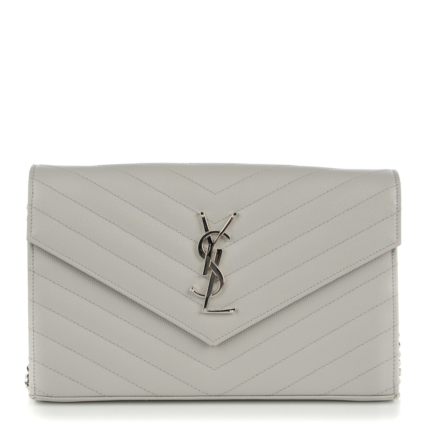 Grain De Poudre Matelasse Chevron Monogram Chain Wallet Gris Souris