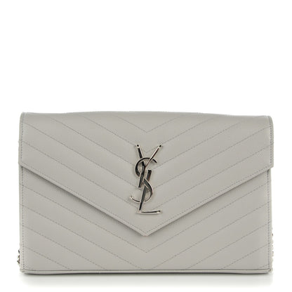 Saint Laurent Grain De Poudre Matelasse Chevron Monogram Chain Wallet Gris Souris 1 of 7