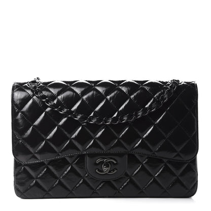 Chanel Shiny Distressed Calfskin Quilted Jumbo Double Flap So Black 1 of 11