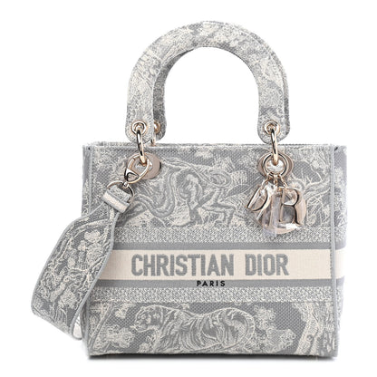 Christian Dior Canvas Toile De Jouy Reverse Embroidered Medium Lady D-Lite Gray 1 of 10