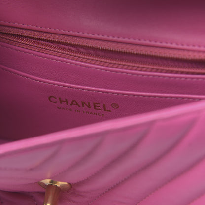 Chanel Lambskin Chevron Quilted Mini Rectangular Flap Fuchsia 6 of 15