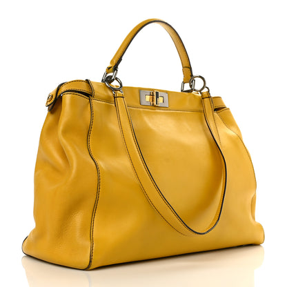 Fendi Vitello Zucca Large Peekaboo Iconic Satchel Yellow Tobacco 2 of 12