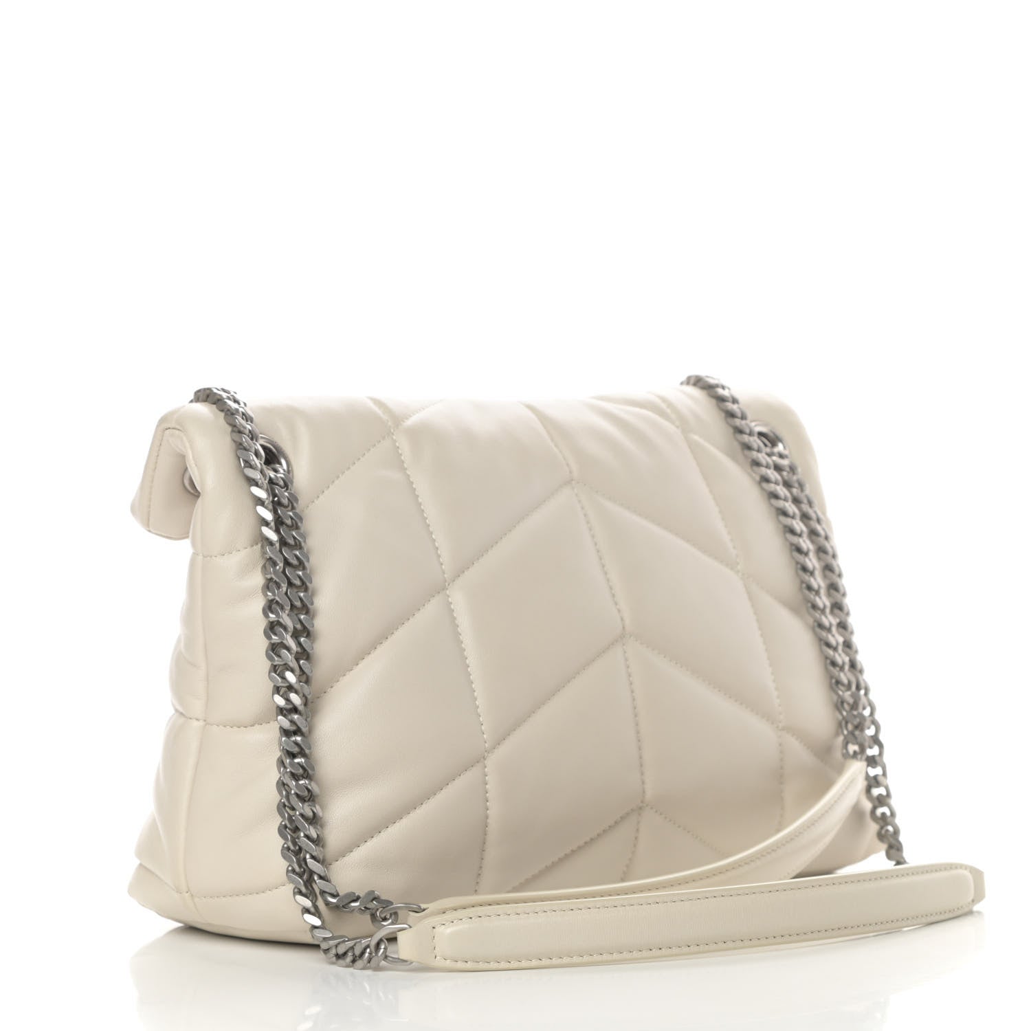 Saint Laurent Lambskin Quilted Small Loulou Puffer Monogram Chain Satchel Blanc Vintage 3 of 13