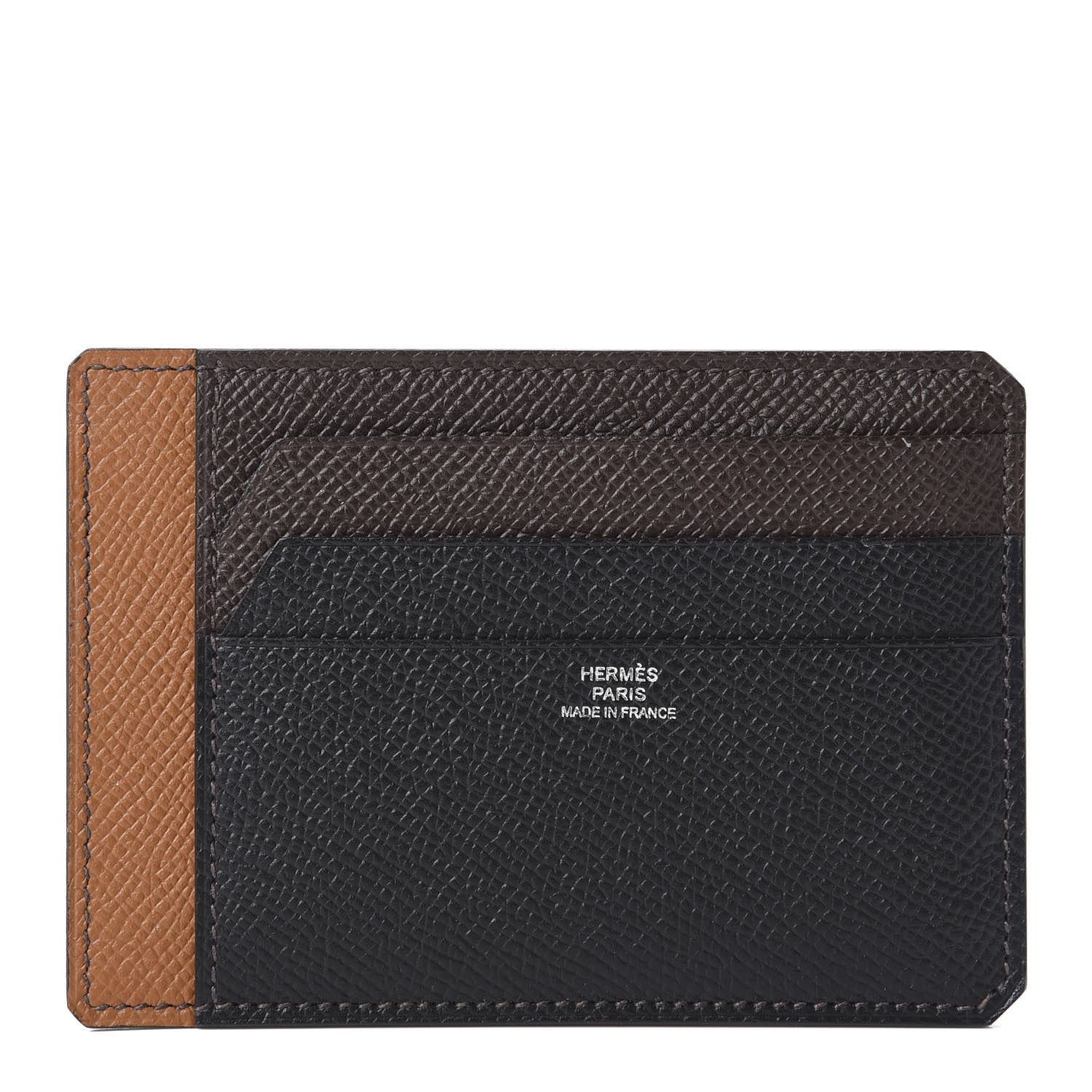 Hermes Epsom City 8CC Colorblock Card Holder Black Gold Chocolate 1 of 10