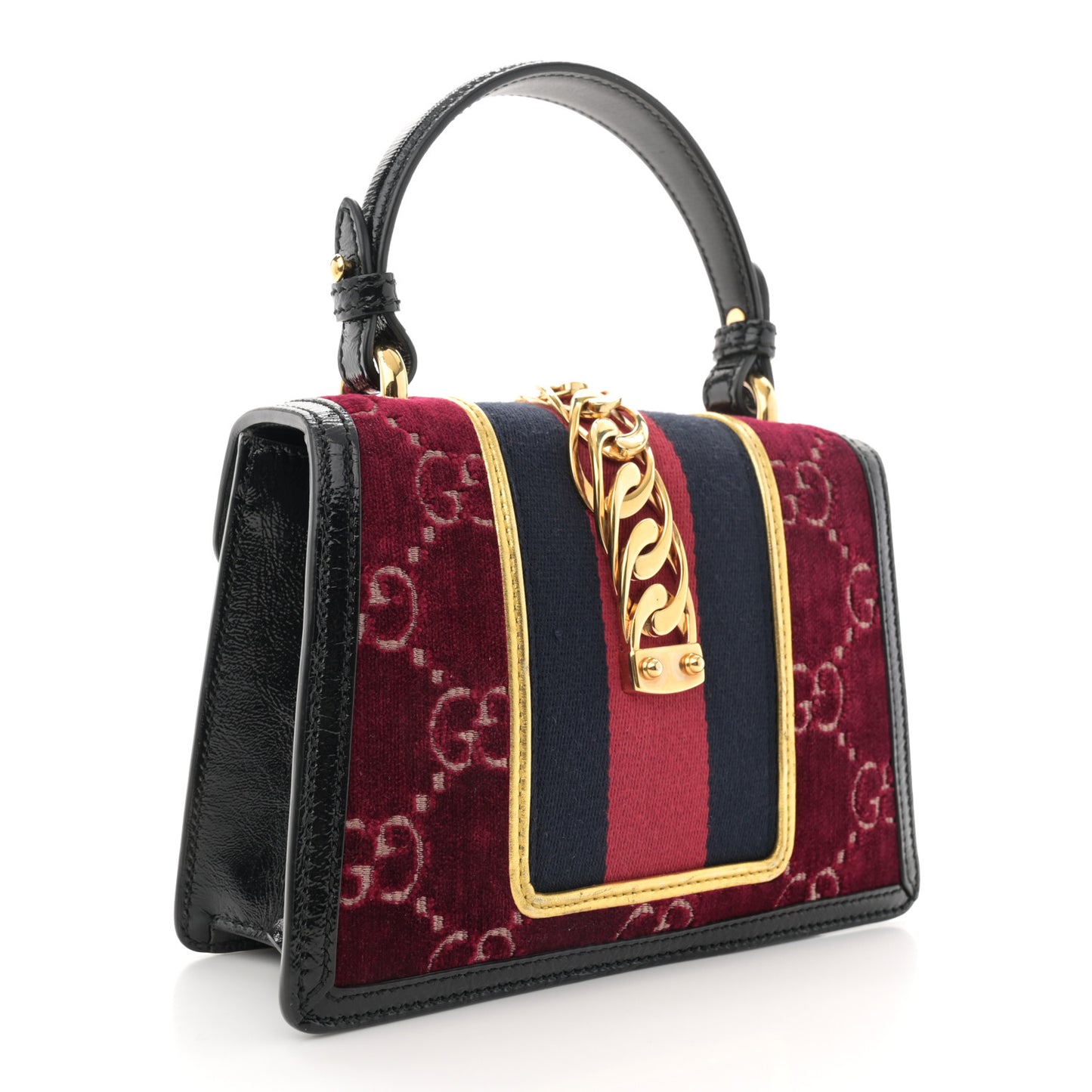 Velvet GG Monogram Mini Sylvie Top Handle Bag Red Cipria Black