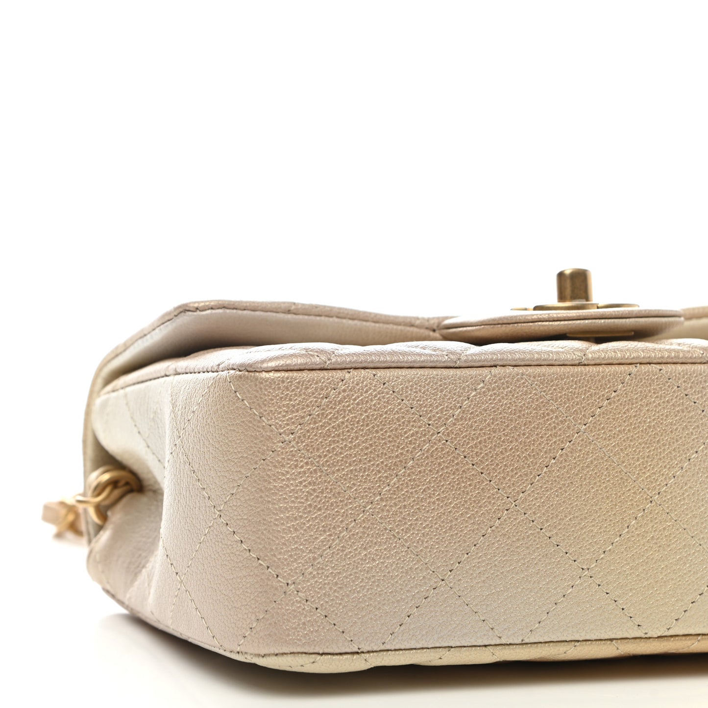 Metallic Goatskin Quilted Mini Rectangular Flap Gold