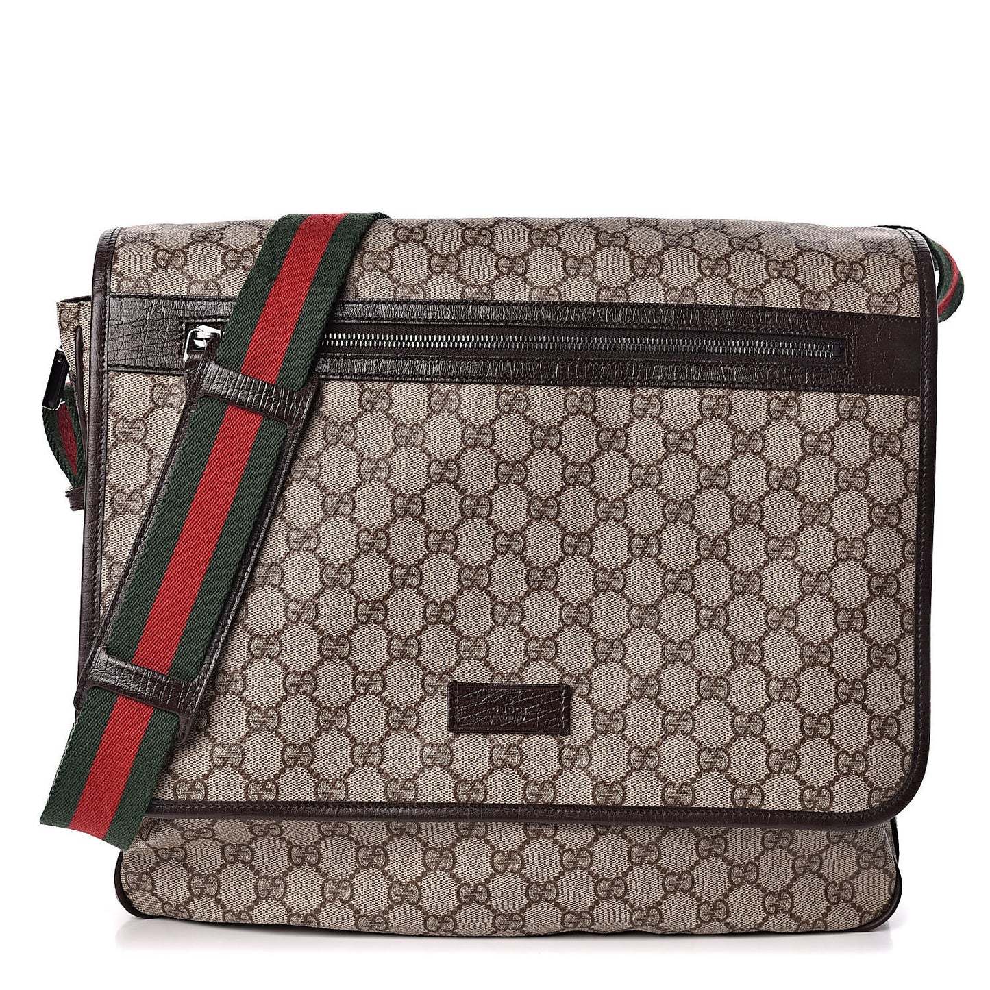 GG Plus Monogram Web Large Flap Messenger Bag Beige Dark Brown