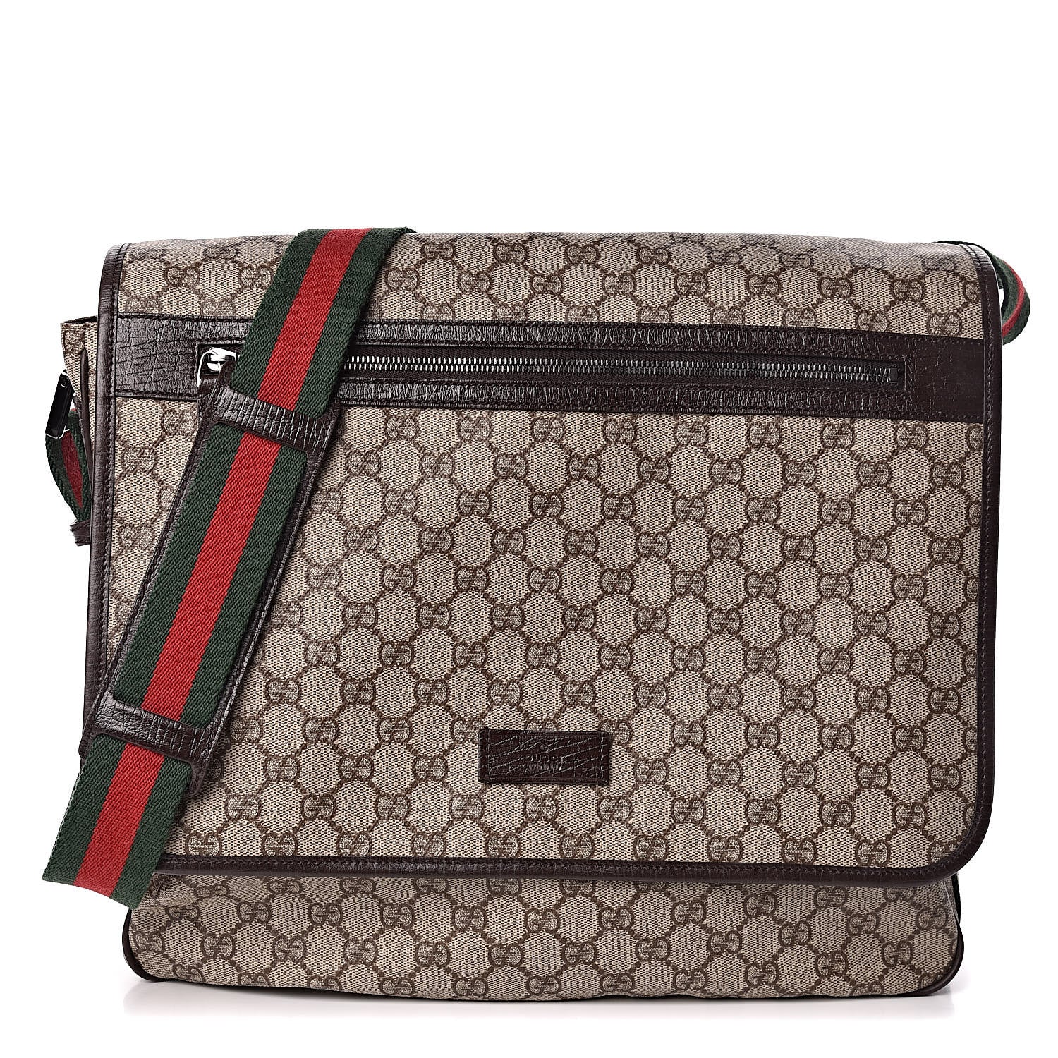 Gucci GG Plus Monogram Web Large Flap Messenger Bag Beige Dark Brown 1 of 10