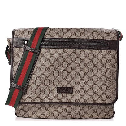 Gucci GG Plus Monogram Web Large Flap Messenger Bag Beige Dark Brown 1 of 10