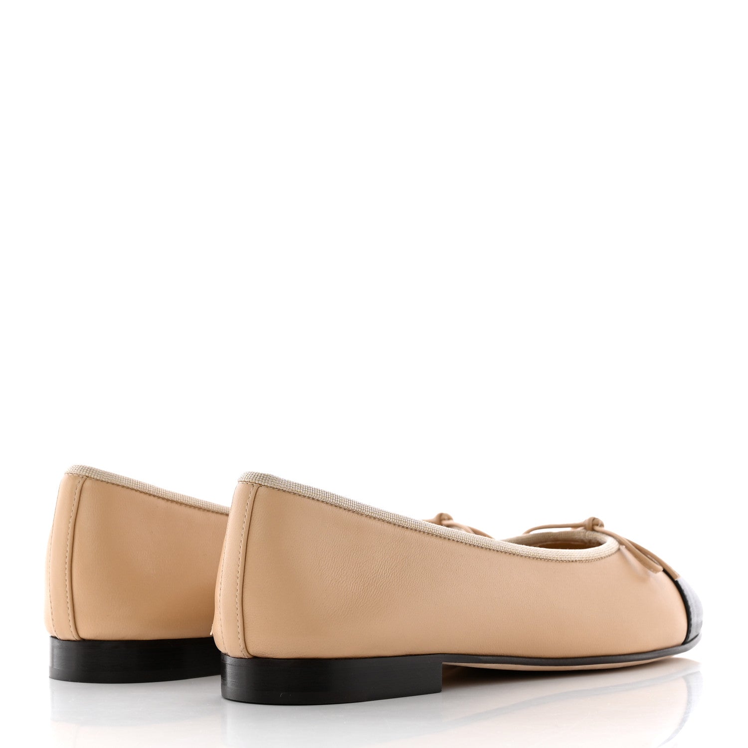 Chanel Lambskin Cap Toe CC Ballerina Flats 38 Beige Black 4 of 15