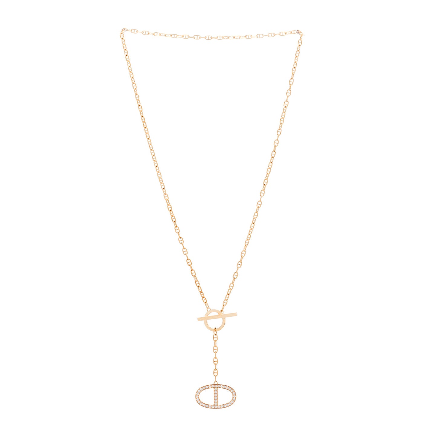 18K Rose Gold Diamond GM Chaine D'Ancre Contour Pendant Necklace SH