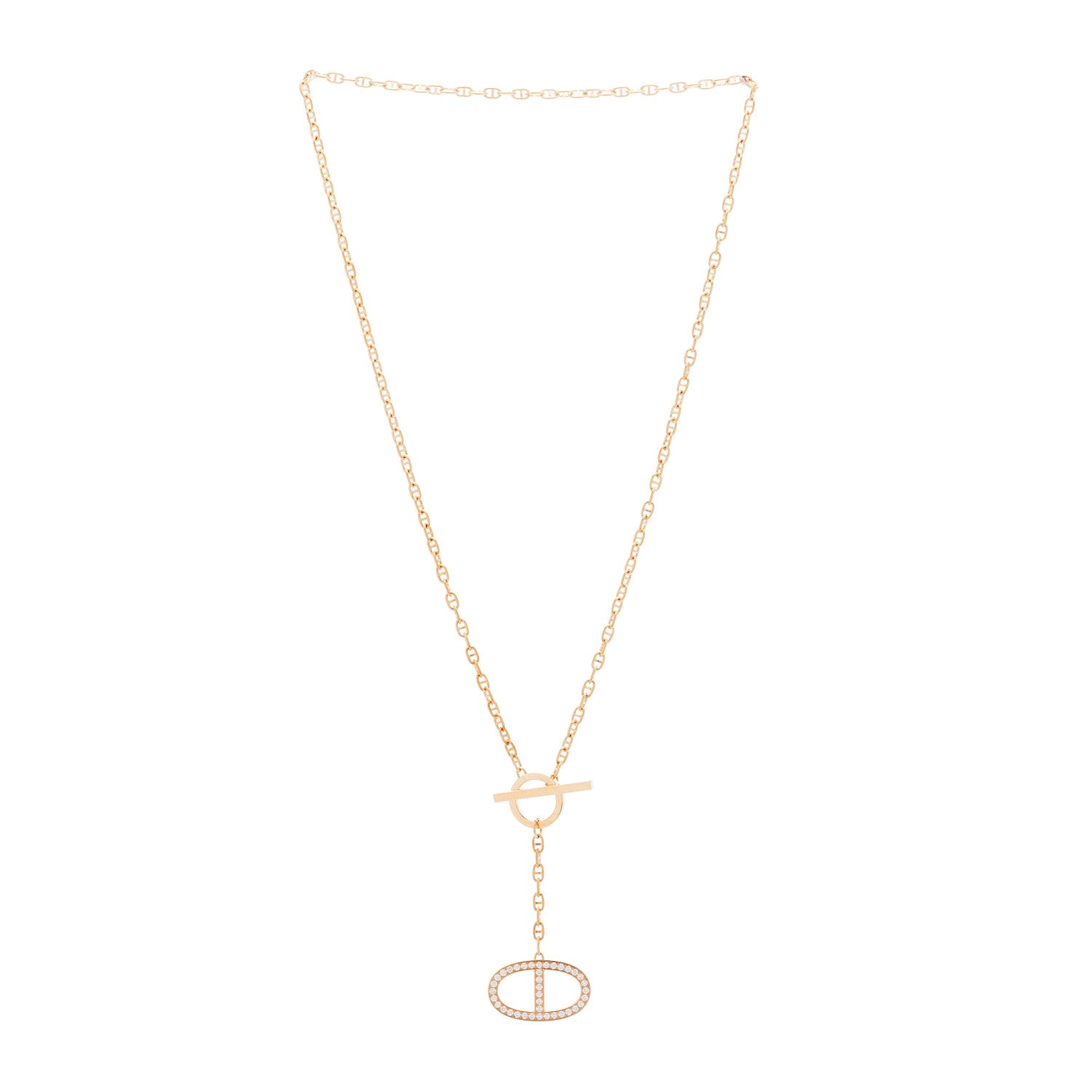 Hermes 18K Rose Gold Diamond GM Chaine D'Ancre Contour Pendant Necklace SH 3 of 7