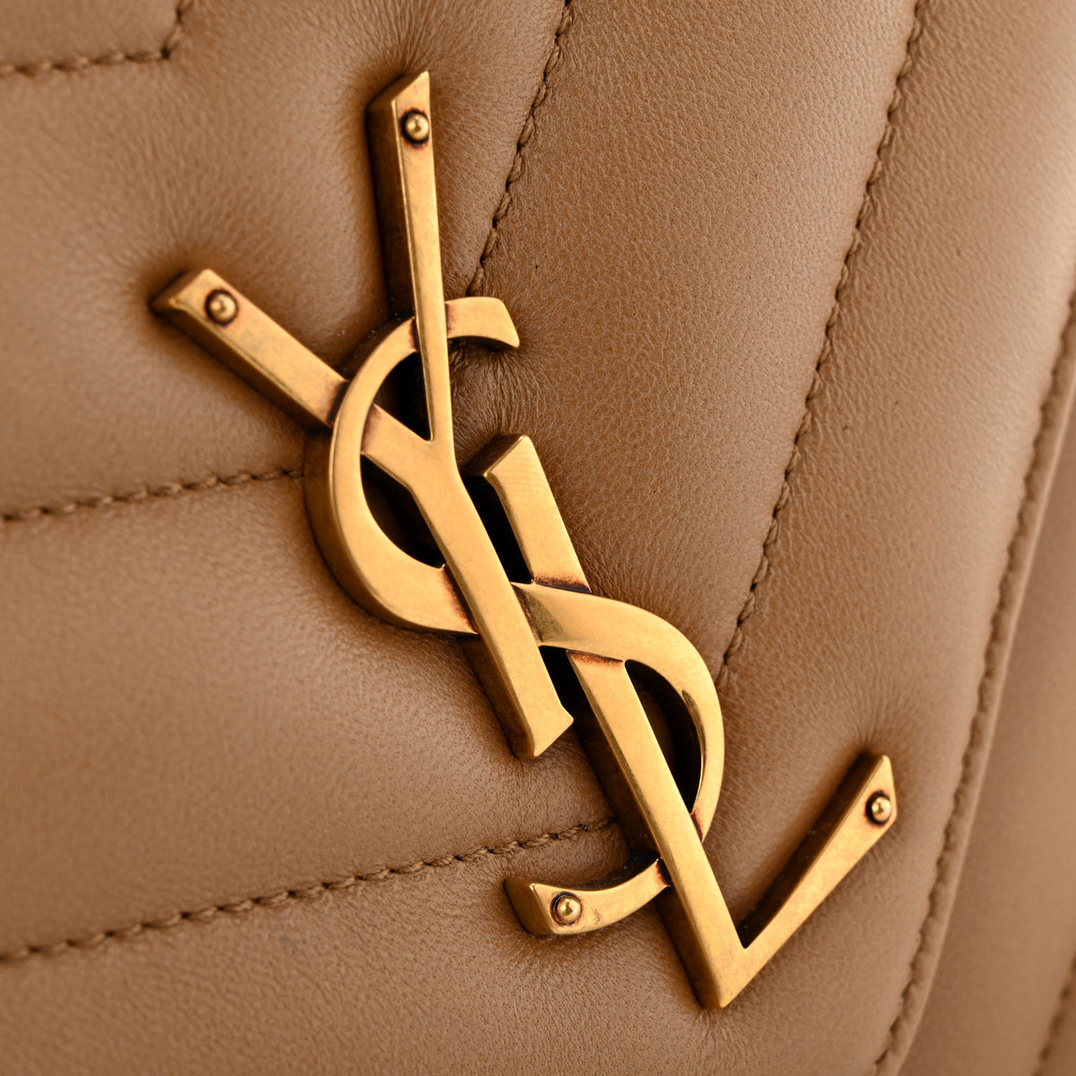 Saint Laurent Lambskin Chevron Quilted Large LouLou Natural Tan 12 of 15