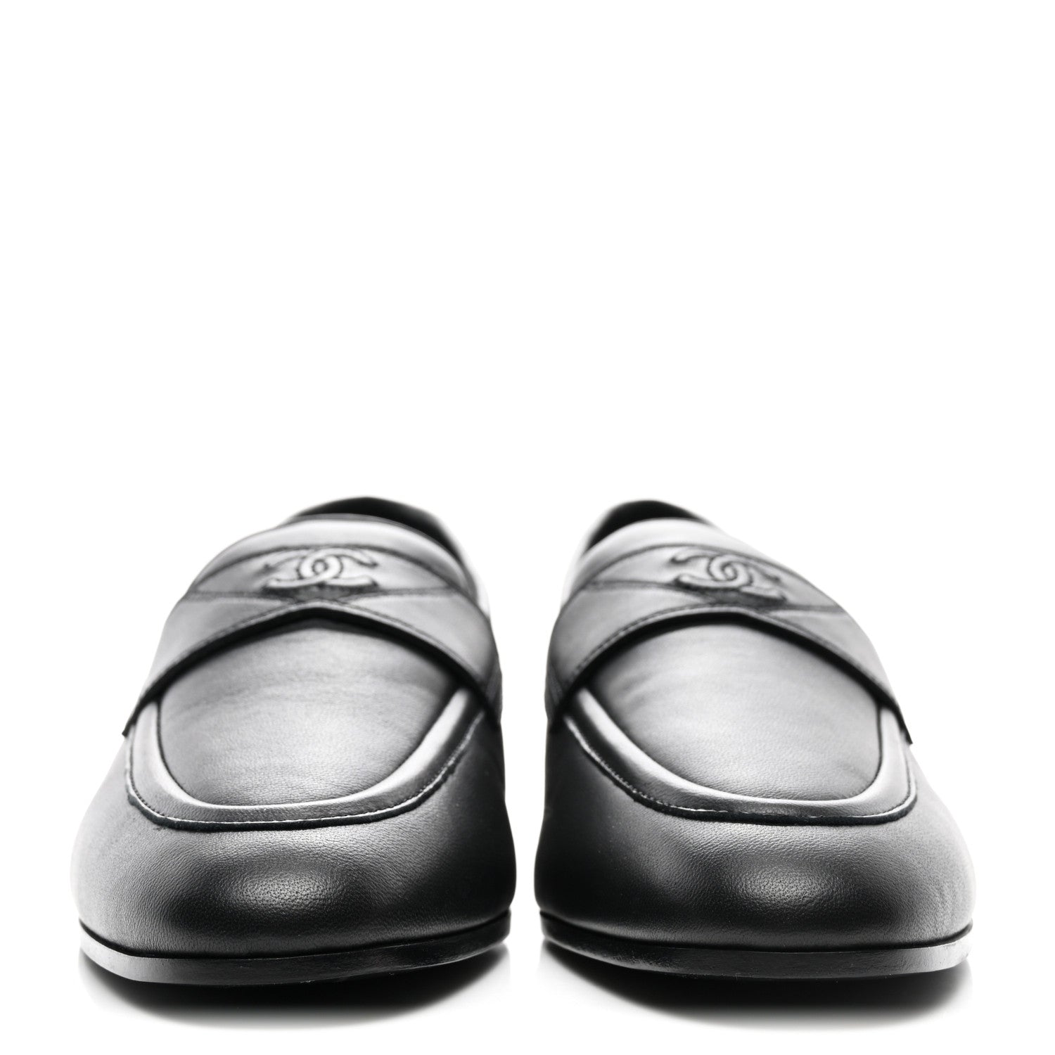 Chanel Calfskin Lambskin CC Loafers 38.5 Black 2 of 8