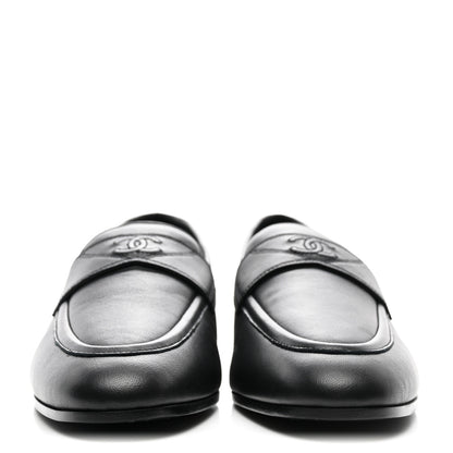 Chanel Calfskin Lambskin CC Loafers 38.5 Black 2 of 8