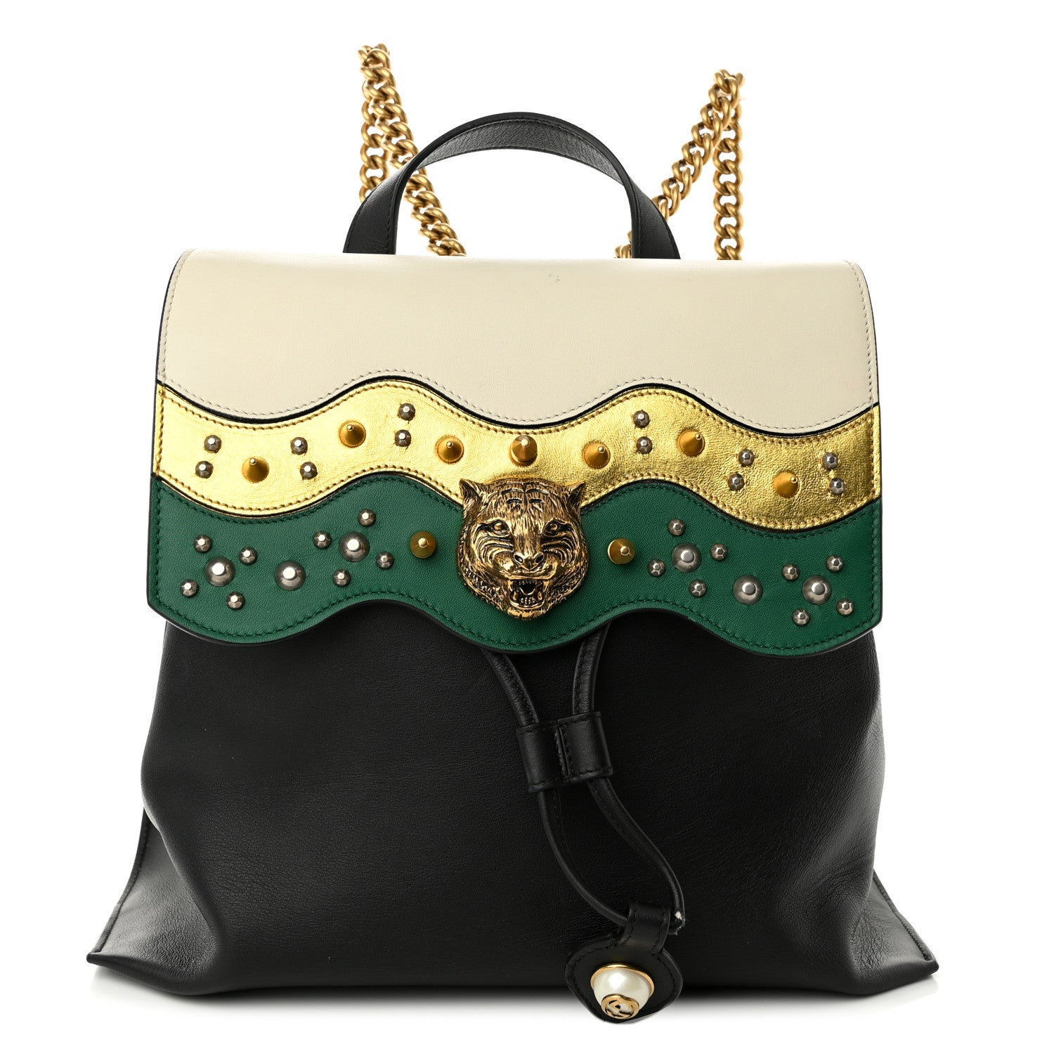 Gucci Calfskin Medium Malin Chain Backpack White Black Gold 1 of 12